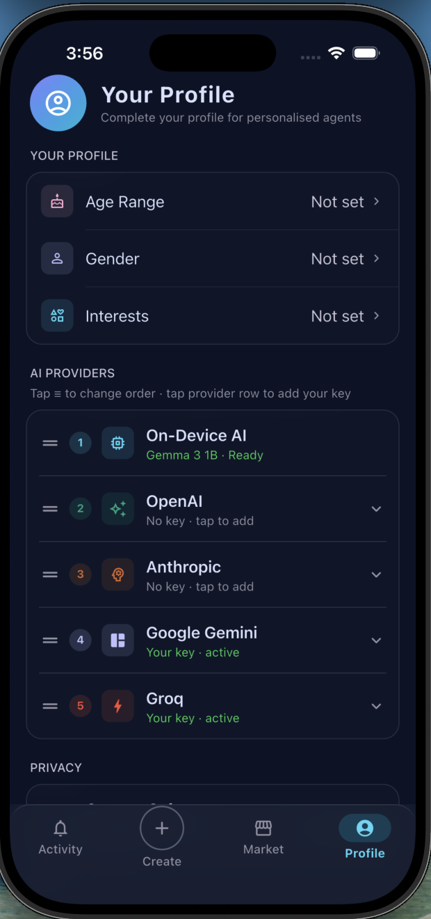 Settings and AI provider configuration