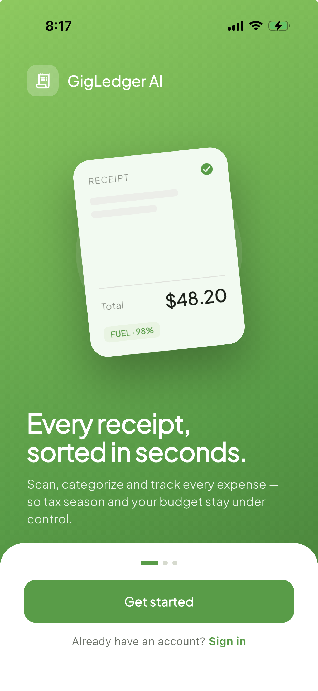 GigLedger AI onboarding welcome screen