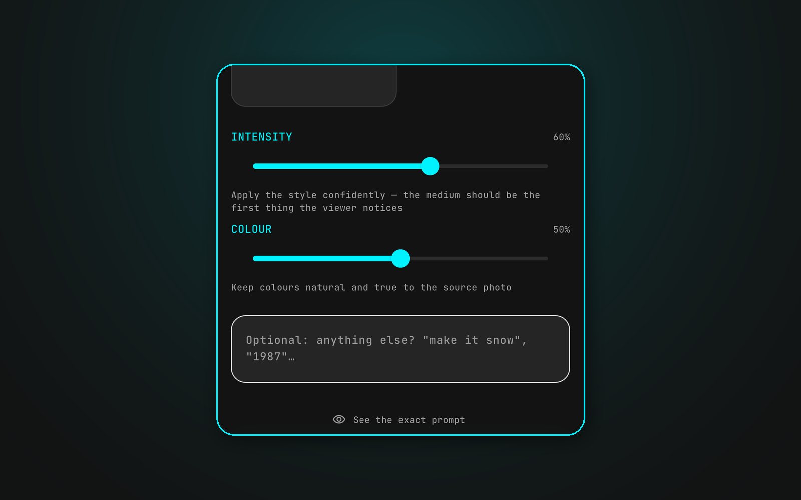 The Morphfun editor with intensity and colour sliders