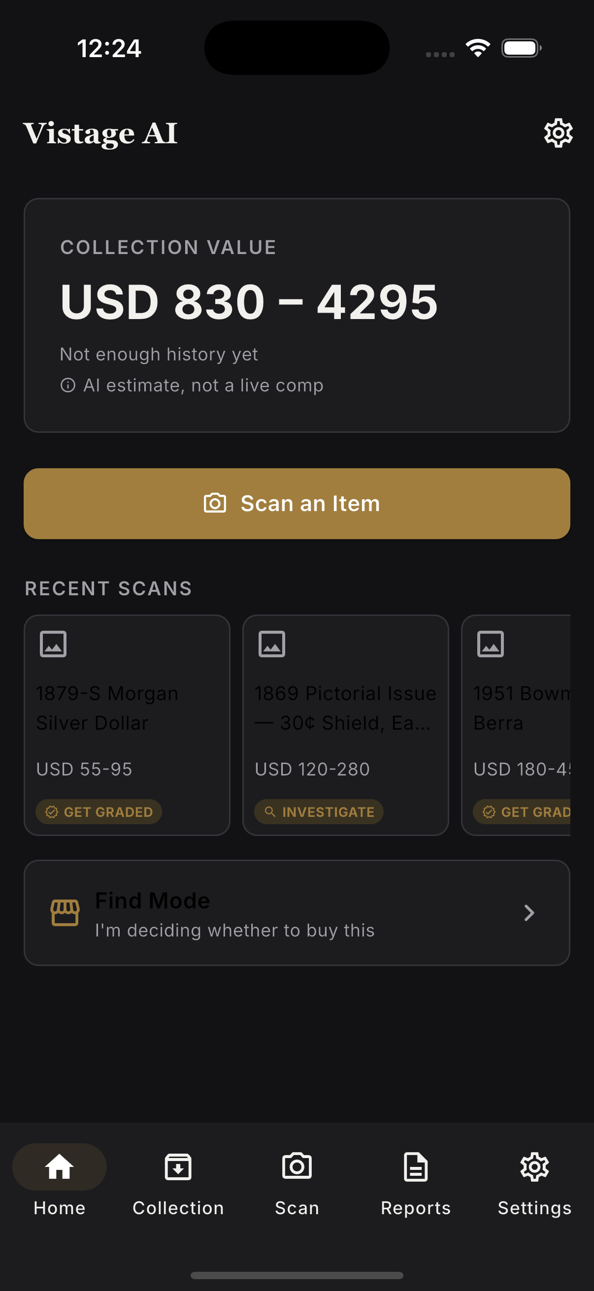 Vistage AI home screen in dark theme